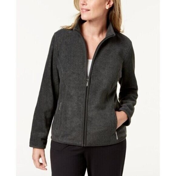 Karen Scott Charcoal Grey Zip-Up Zeroproof Fleece Sweater Jacket NWT - Picture 1 of 5